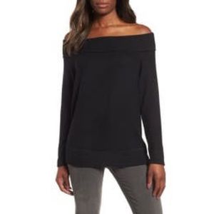 Gibson Mary Fleece Off the Shoulder Top (Black)